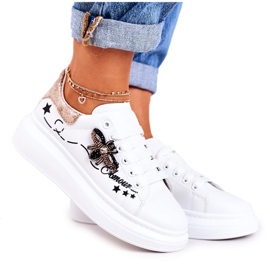 Sportssko til kvinder Sneakers med flyvehvid gylden amour