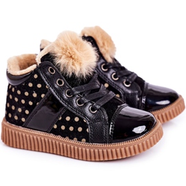 Linshi Børnes varme støvler sneakers i polka dots sort Anastasia