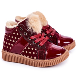 PL1 Børnes varme støvler sneakers i røde prikker Anastasia