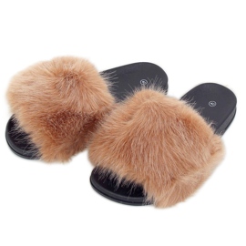 Hjemmesko med kamelpels CK107P Camel brun flerfarvet