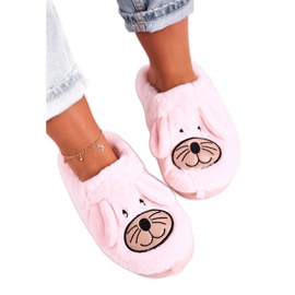 JOMIX Kvinders Pink Mouse Fur Slippers Home Sweet Home lyserød