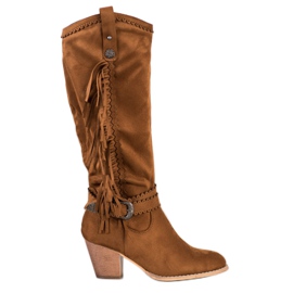 Diamantique Frynsede cowboystøvler brun