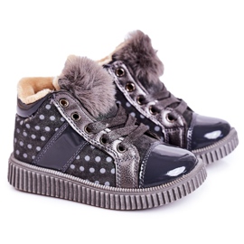 Linshi Børnes varme støvler sneakers i prikgrå Anastasia sølv