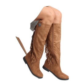 Støvler med frynser, skjult kile kamel ST-28P Camel beige