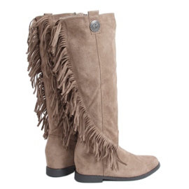 Støvler med frynser skjult kile beige ST-28P Khaki