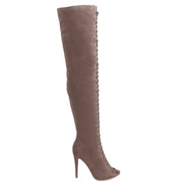 Knæstøvler med åben tå, khaki JM-67 Khaki beige