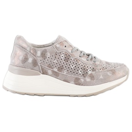 Goodin Stilfulde læder sneakers beige brun gylden