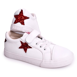 Læder -sneakers til børn med en stjerne Big Star DD374102 Hvid