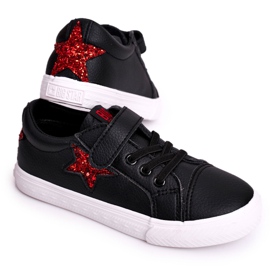 Læder -sneakers til børn med en stjerne Big Star DD374105 Sort