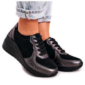 S.Barski Kvinders læder wedge sneakers sort Roxette flerfarvet sølv