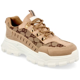 Kvinders sneakers på en massiv eneste Khaki Daydreamer beige brun gylden
