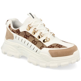 Kvinders sneakers på en massiv sål hvide dagdrømmer beige brun gylden