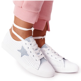 Kvinders lædersneakers med en stjerne Big Star DD274692 Hvid-blå