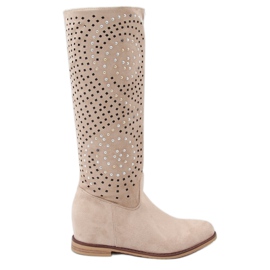 Åbne støvler skjult kile beige ST-56P Beige