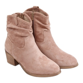 Lavhælede støvler i beige og pink Z1165 Khaki