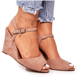 Suede Wedge Sandals Laura Messi 2253 Powder Pink lyserød