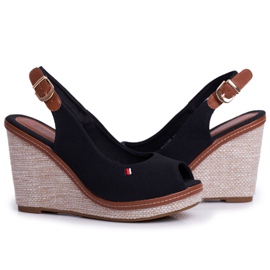 PS1 Tommy Black flettede kile sandaler sort