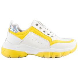 SHELOVET Eco læder sneakers hvid sølv gul