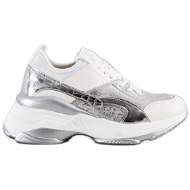 Bestelle Moderigtige sneakers på platformen hvid sølv grå