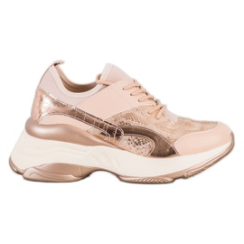 Bestelle Moderigtige sneakers på platformen lyserød gylden