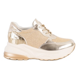 Bestelle Gyldne sneakers med glitter beige gylden
