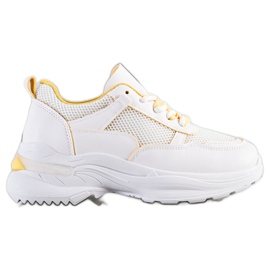 SHELOVET Komfortable hvide sneakers gul