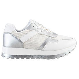 Bestelle Sneakers med glitterplatform hvid sølv