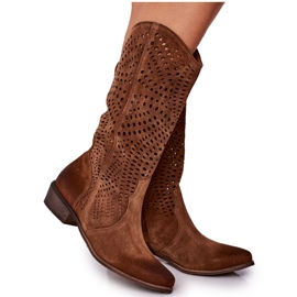 Exquisite Spring Openwork Suede Støvler Udsøgte 1229 Cognac brun