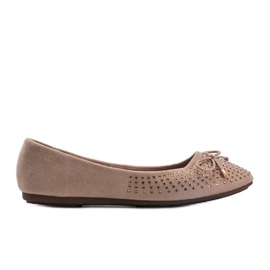 Beige ruskind ballerinaer med Larissa cubic zirconia