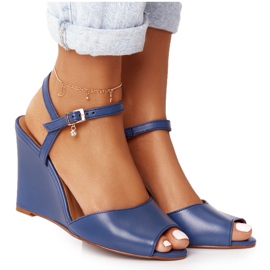 Læder Wedge Sandaler Laura Messi 2253 Blå