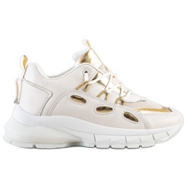 SHELOVET Stilfulde Eco Leather Sneakers beige gylden