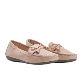 Dame beige mokasiner med en Kassandra sløjfe
