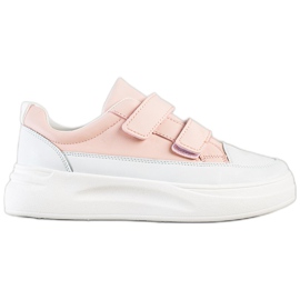 SHELOVET Komfortable velcro sneakers hvid lyserød