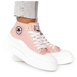 Kvinders høje sneakers på platformen Pink Nice Girl hvid lyserød