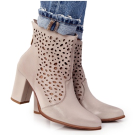 Exquisite Åbent læder støvletter på en post udsøgt 1219 Cappuccino beige