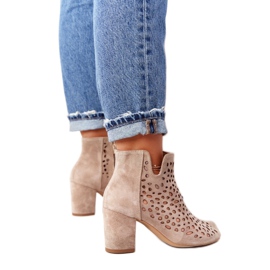 Exquisite Åbent læder støvletter på en stolpe udsøgt 1184 beige brun