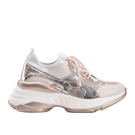 Beige og gyldne sneakers med en tyk Lea -sål