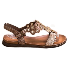 Sergio Leone Elegante sandaler med cubic zirconia brun