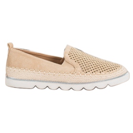 SHELOVET Åbent slipons med krystaller beige