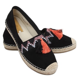 Sort boho espadrilles med frynser LX-3R11 Sort