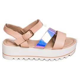 Weide Sandaler på platformen med Holo -effekt beige