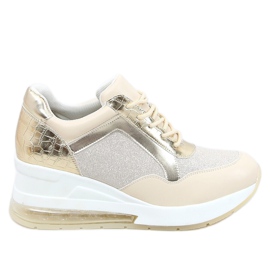 Sportssko på en skjult kile beige og guld RQ288 Beige gylden