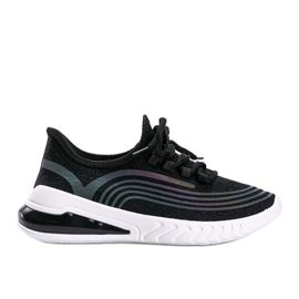 Sorte slip-on sneakers med et holografisk Delaney-mønster
