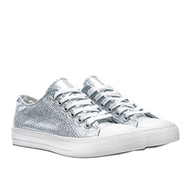 Blå sneakers med et metallisk slangeskindsmønster Melinda