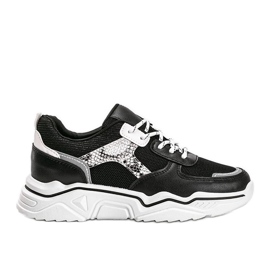 Sorte sneakers med en tyk sål med et slangeskindsmønster Anika