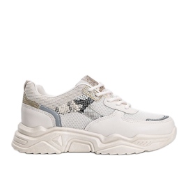 Beige sneakers med en tyk sål med et slangeskindsmønster Anika