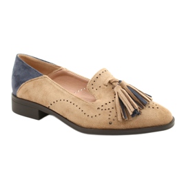 M.Daszyński Openwork ruskind loafers med frynser MR2062-5 beige blå