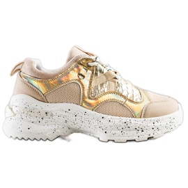 SHELOVET Sneakers med dekorativ platform beige gylden