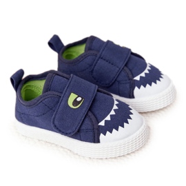 Børnesneakers med velcro med en haj marineblå