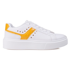 SHELOVET Casual Eco Leather Sneakers hvid gul